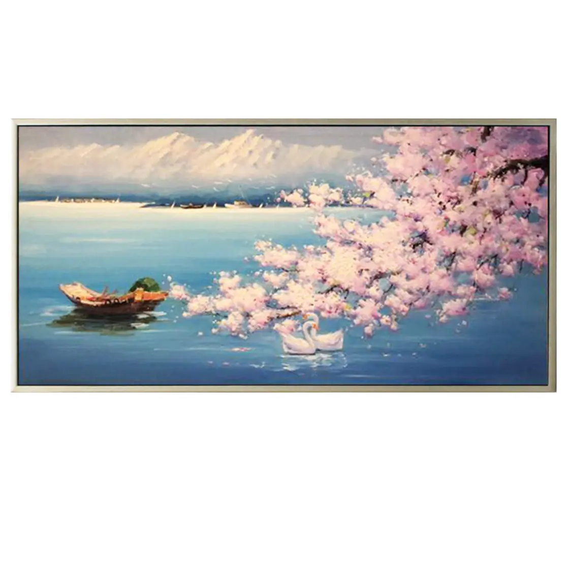 Kiraz çiçeği çiçek ağacı Sakura yağlıboya tuval etkisi Giclee sanat yağı tuval sanat boyama duvar sanat resmi