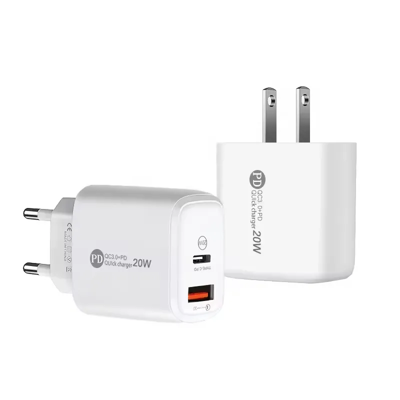 1 puerto USB dual para adaptador de teléfono PD 20W USB tipo C QC 3,0 carga rápida UE EE. UU. Enchufe cargador de pared de teléfono para Samsung