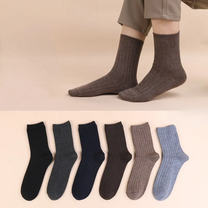 Зимние серые черные носки из мериносовой шерсти трикотажные простые шерстяные мужские носки