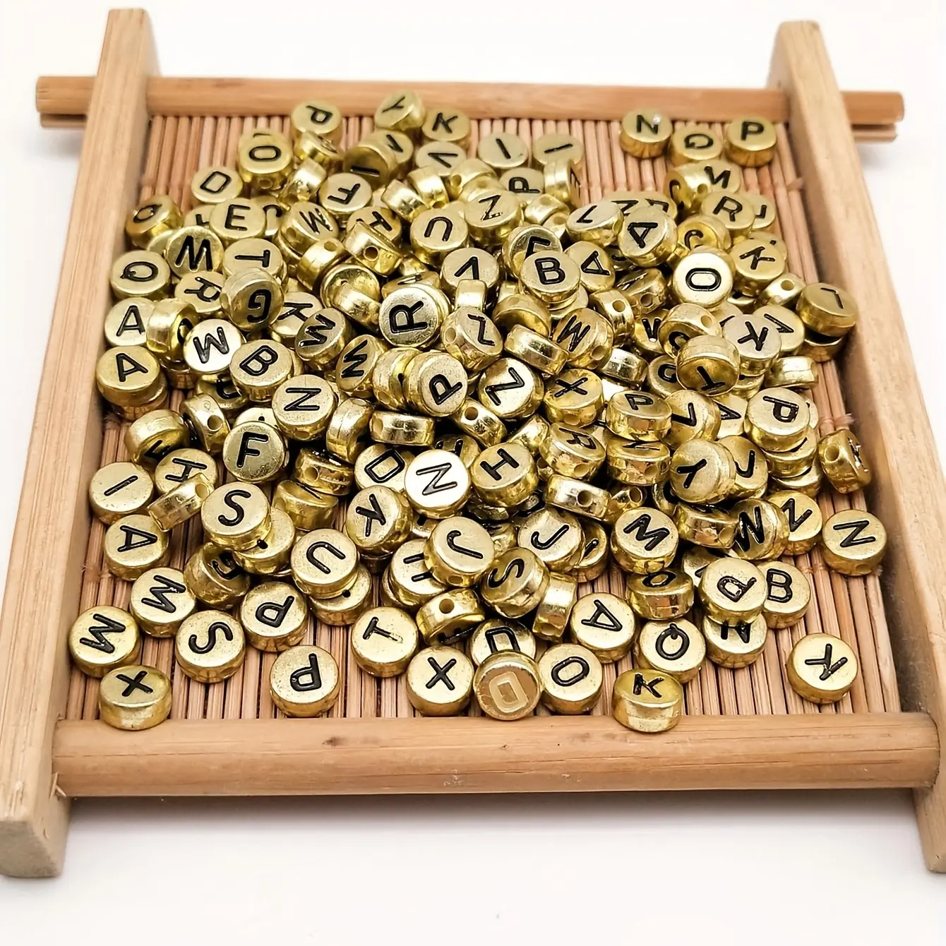 1000 pièces/sac acrylique rond carré couleur mélangée lettre dorée perles bricolage nom collier Bracelet faisant Kit fournitures