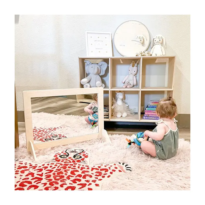 Espelho de madeira espelhado, brinquedos infantis de 2 anos, gráfico de crescimento, espelho montessori