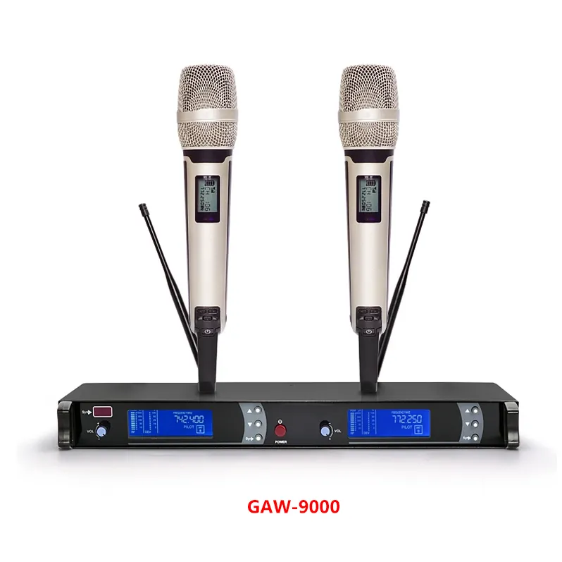 Microfone sem fio ablibaba profissional uhf, com microfone sem fio e de diversidade GAW-9000
