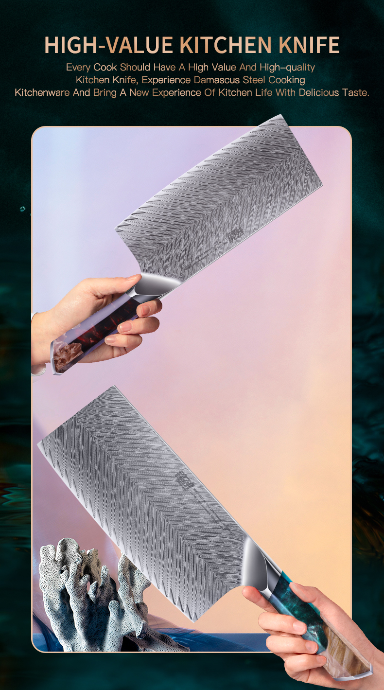 FINDKING New! Nebula Series Resin handle wood Chinese Cleaver knives 67 Layers Damascus Steel Professional Chef Knife