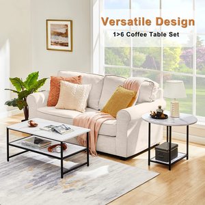 Small Round Side <strong>Table</strong> and <strong>Rectangular</strong> Coffee <strong>Table</strong> Set <strong>Nesting</strong> Coffee <strong>Table</strong> Set for Living Room - Product Image 2