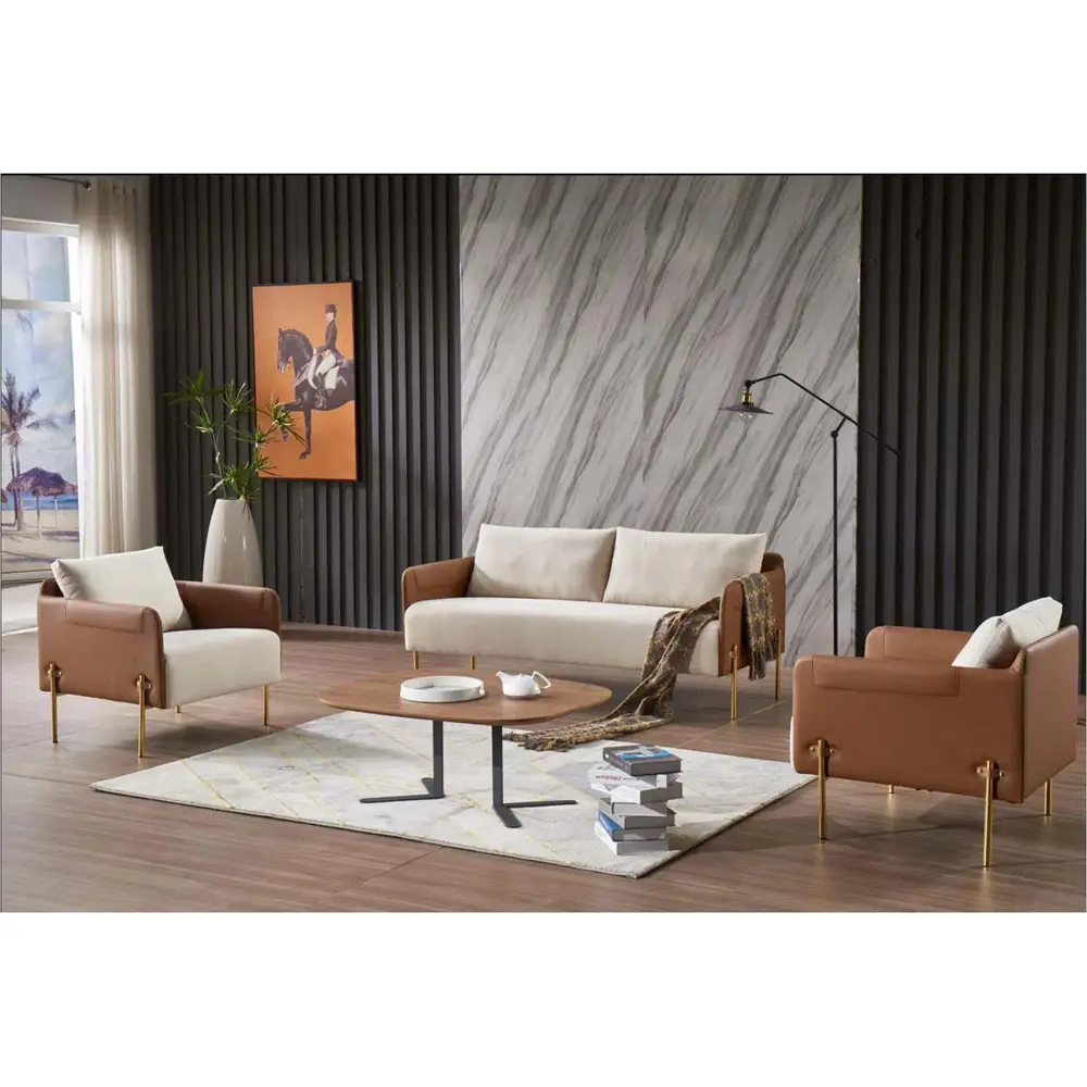 2022 moderno 1 + 1 + 3 divano in PU di alta qualità con gambe in metallo Set di divani commerciali