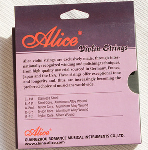 Fábrica Atacado Violino Peças Profissional Alice A708 <span class=keywords><strong>Nylon</strong></span> Núcleo Prata Envolvido Cordas Set