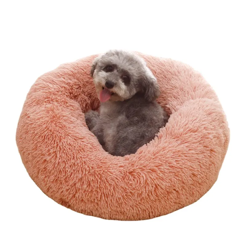Wholesale 40 50 60 70cm diameter multicolor fluffy cotton dog cat sofa super soft long plush pet bed