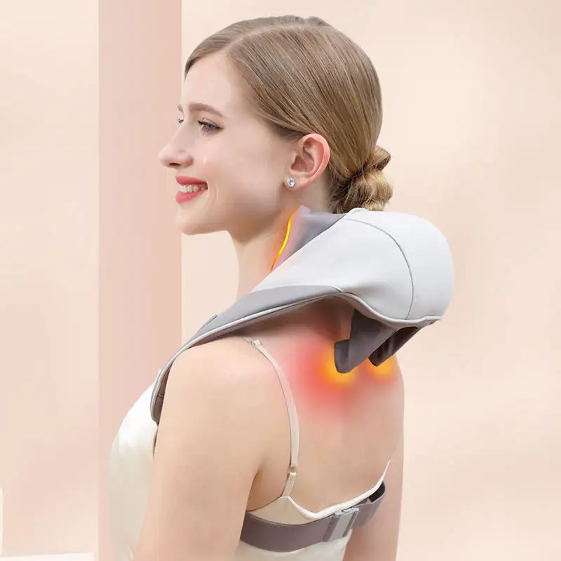 Potenziato tessuto profondo elettrico 3d impastare collo massaggiatore mani libere portatile collo e spalla massaggiatore per alleviare il dolore