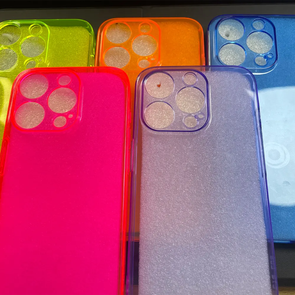 Funda de teléfono de neón de lujo para iPhone 15 14 13 12 11 Pro funda transparente fluorescente a prueba de golpes parachoques TPU a prueba de golpes