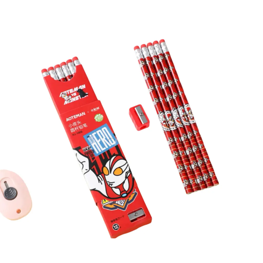 12 pacchetti di matita con punta di gomma temperamatite studente simpatico cartone animato Set di matita alta bellezza