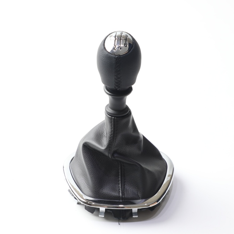 Bouton de levier de vitesse 6 vitesses en cuir, surpiqûres noires + soufflet.