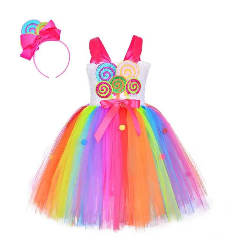 Robe tutu en tulle arc-en-ciel pour filles robes d'anniversaire princesse bonbons filles Costumes de Noël pour enfants