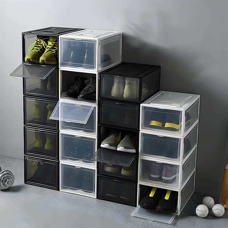 Casa Sapato Empilhável Rack Dobrável Multi Funcional Sneaker Caixa De Sapato De Plástico Container Organizador De Armazenamento