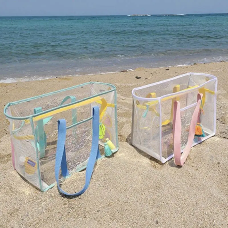 Nova Chegada Moda Transparente PVC À Prova D' Água Saco De Praia Grande Capacidade Portátil Natação Sacola De Viagem