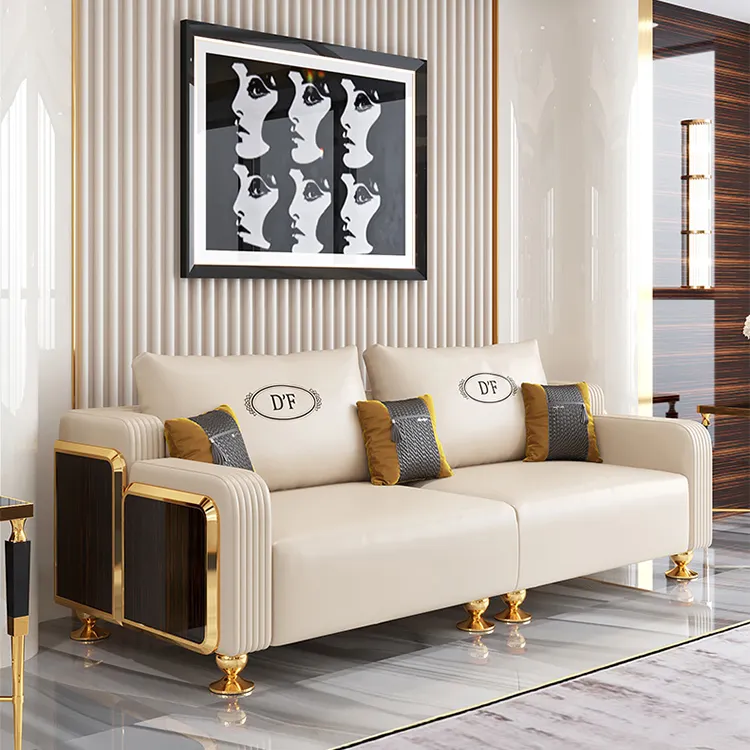 Sofá de couro estilo europeu, oferta de fábrica, conjunto de móveis, design moderno, sofás de sala de estar para casa