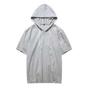 Toptan boy özel Logo ile % 90% pamuk kısa kollu rahat spor tişörtü spor şapka erkekler Hoodies