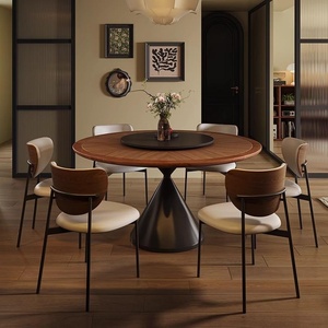 Bàn xoay bàn ăn hiện đại cao cấp Pháp Retro nhà cảm thấy gỗ Inlay gỗ kết cấu hiện đại đá bàn ăn - Product Image 2