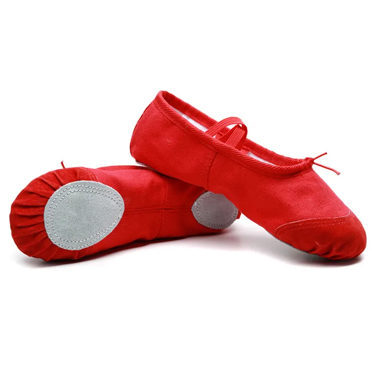 Scarpe da ballo professionali in fabbrica per donna scarpe da balletto in pelle morbida resistente all'usura in tela con prezzo all'ingrosso