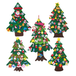 Decoración de pared navideña de árbol de Navidad de fieltro personalizado DIY con cadena de luz adecuada para niños y niños pequeños