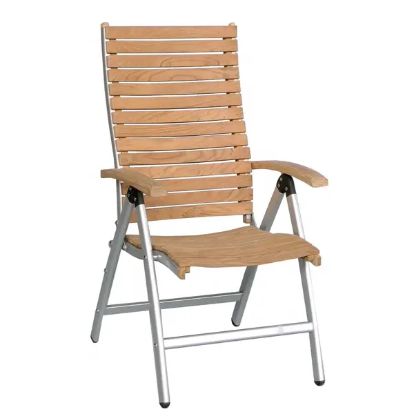 Meubles d'extérieur en aluminium de teck pour hôtel, bois de teck avec cadre en aluminium, produit de patio de jardin moderne, chaise pliante inclinable