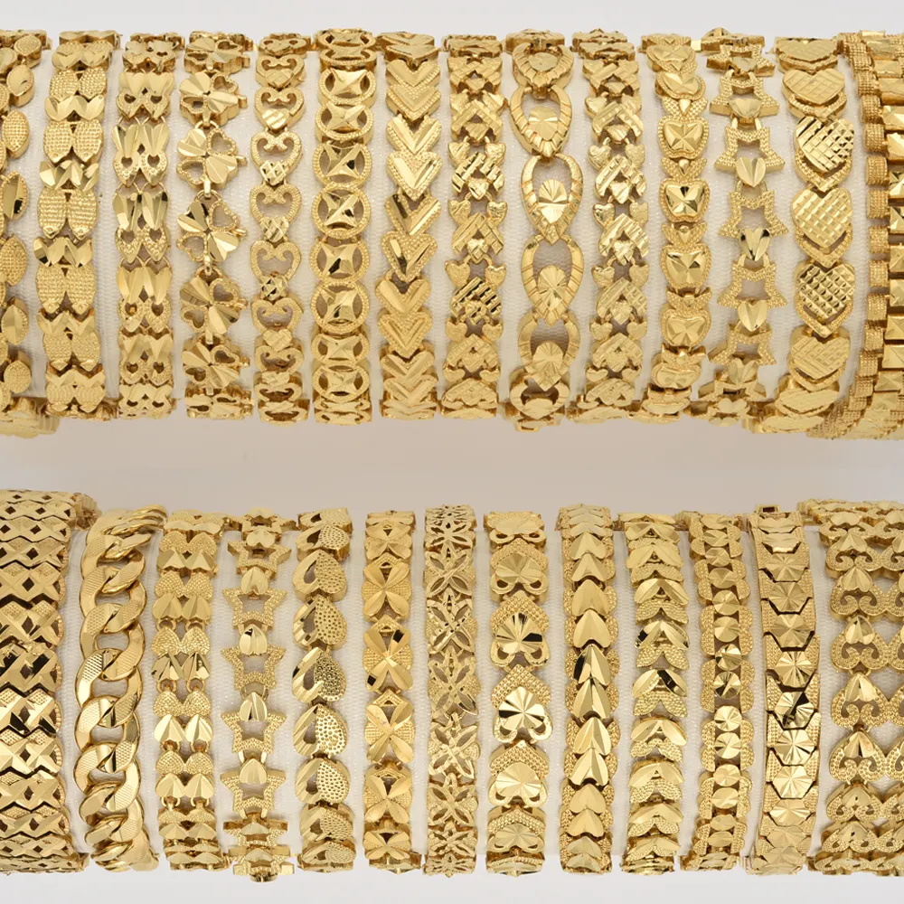 สร้อยข้อมือทองเหลืองชุบทอง18K 20K 22K หลากสไตล์สำหรับผู้หญิงสร้อยข้อมือเครื่องประดับสุดหรูสำหรับเป็นของขวัญวันเกิด
