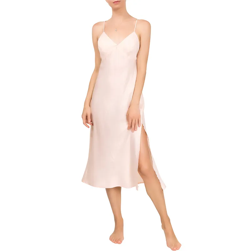 Gaun panjang tanpa lengan kualitas tinggi wanita Slip murni nyaman gaun sutra Satin dengan kualitas bagus