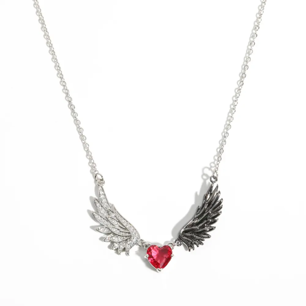 Donne cupido cuore zircone ali d'angelo amore ciondolo collana moda gioielli punk all'ingrosso