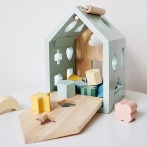Wooden Children'<strong>s</strong> Educational Geometric Shape <strong>Cognitive</strong> Matching Wisdom House Three-dimensional Building Blocks Intelligence Box - Product Image 3