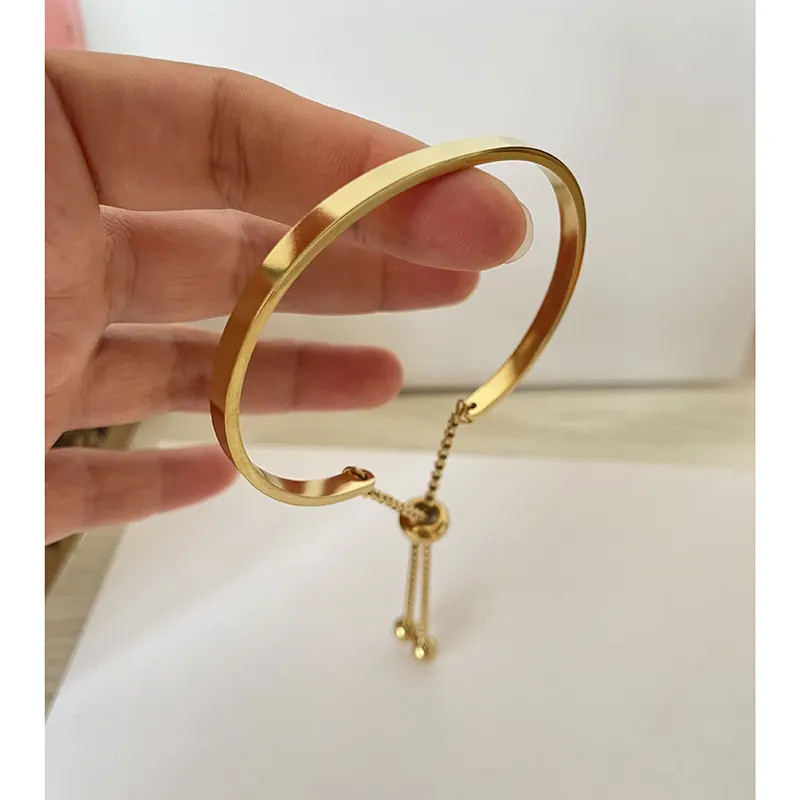 Brazalete de acero inoxidable de 4mm de ancho, caja de abalorios con cadena, cuentas ajustables, brazaletes chapados en oro de 18K, joyería Punk Vintage