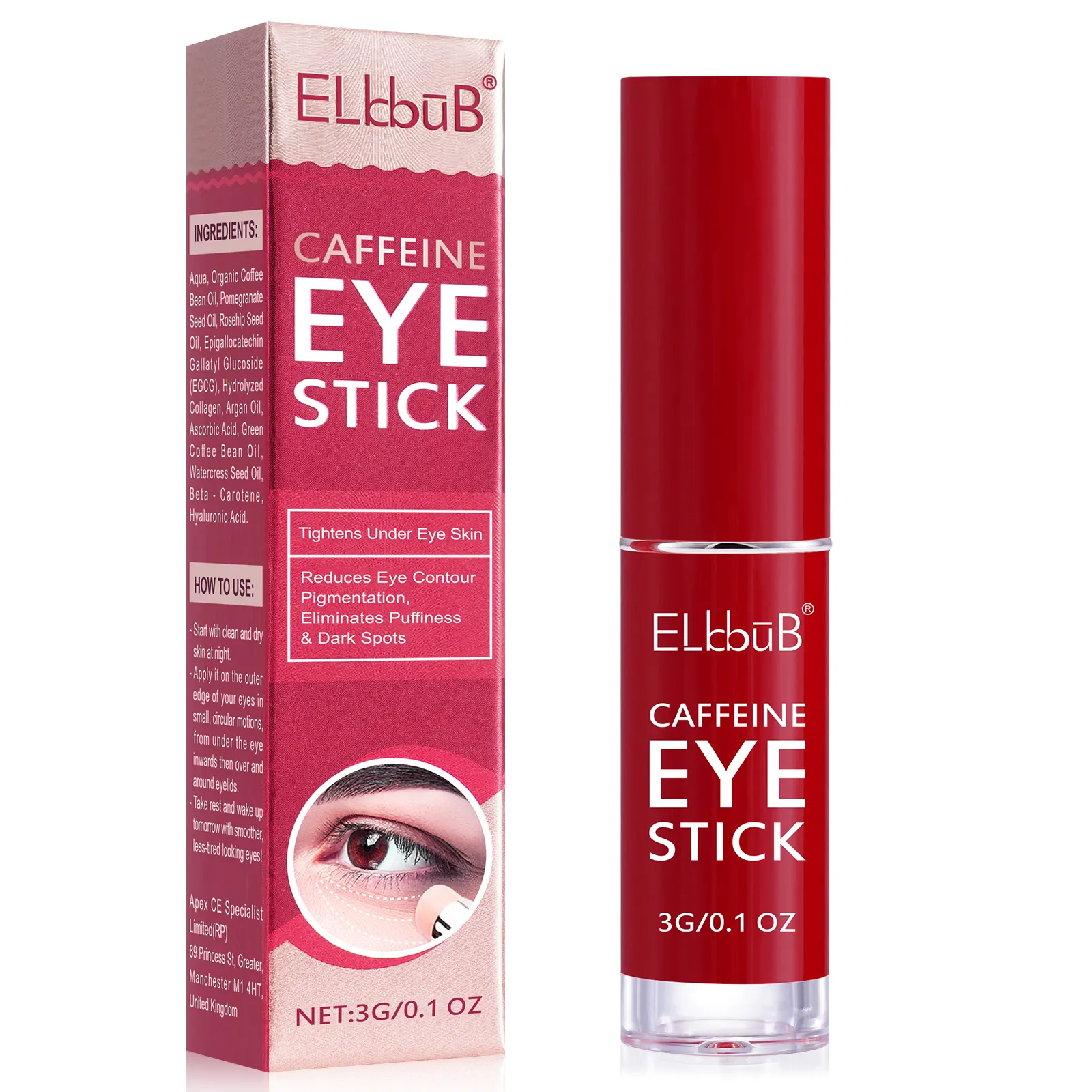 ELBBUB anti aging caffeine eye stick,tightens under eye skin brightening eye cream for dark circles and puffiness