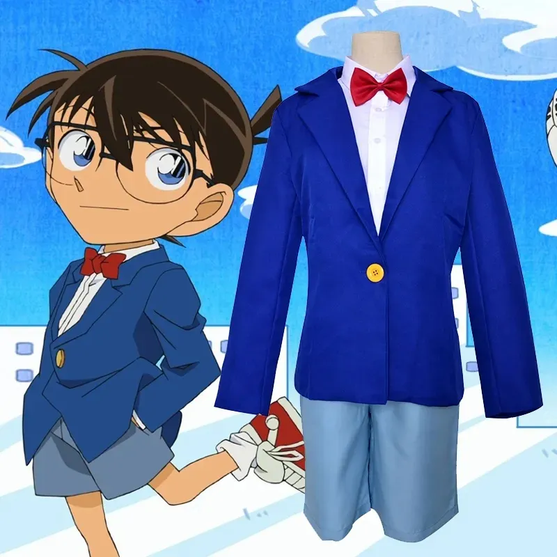 Kids Adult Anime Detective Conan Cosplay Costume Case Closed Conan Edogawa School Uniform Halloween Shorts Glasses Tie Set Cloth