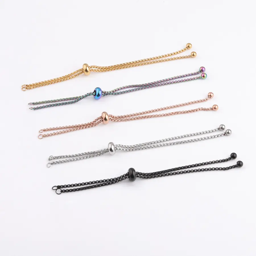 Bracelet semi-fini en acier inoxydable de haute qualité avec perles de bouchon en caoutchouc accessoires de chaîne de Bracelet réglable coulissant