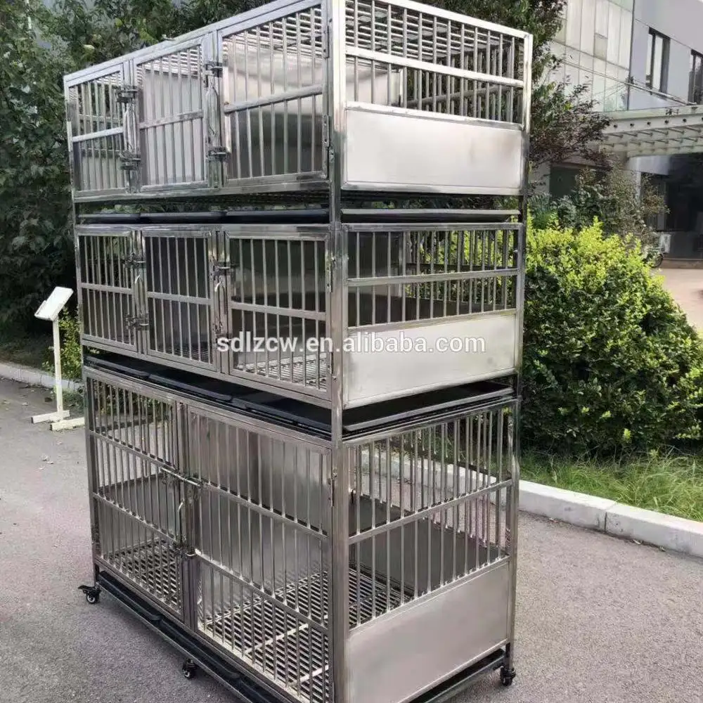 Nova gaiola de três camadas de aço inoxidável grande, design de gaiola para cachorros e animais de estimação, loja de cuidados
