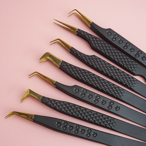90 Graus Black Lash Pinças Embalagem Private Label Aço Inoxidável Lash Extensões Pinças Ponta Fibra Pinças Cílios Personalizadas - Product Image 6