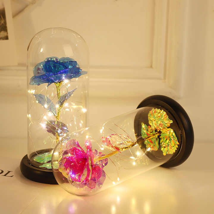 Wholesale 24k Gold Foil Rose Flower in Glass Artificial Flower galaxy Roses for Valentine's Day Gift