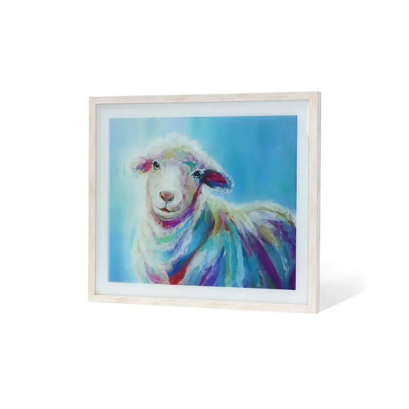 Pintura artística de pared con estampado de animales y ovejas, cuadro decorativo de estilo impresivo con marco