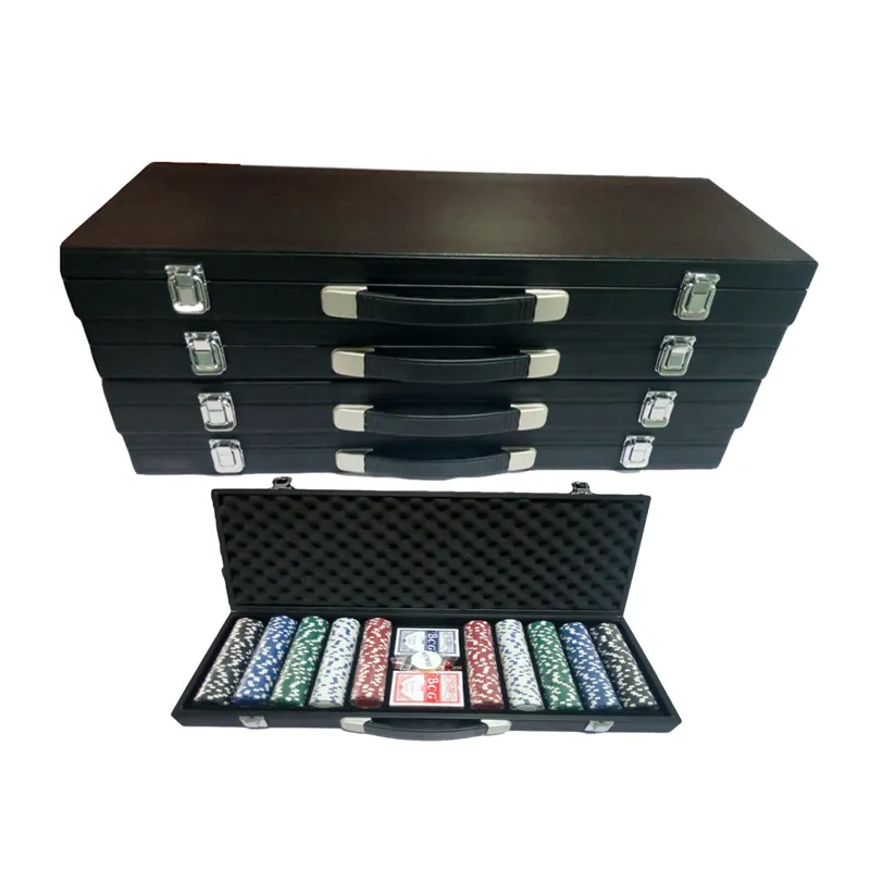 Deri çanta içinde standart 11.5g 14g kil 500 Casino Poker fişi seti