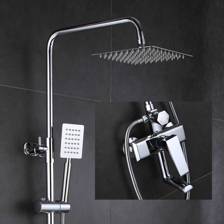 Dual Handle Polished Copper and Chrome Wall Mounted Brass Shower Set for Bathroom Hot & Cold Water Mixer for Apartment Use
