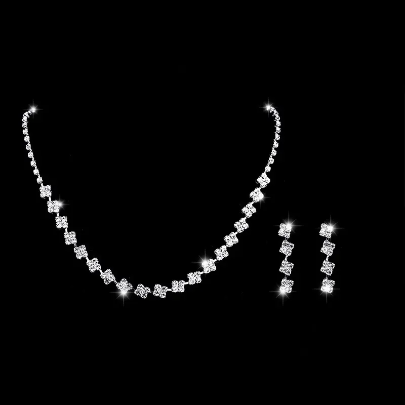 Semplice delicato lusso lucido zircone CZ cristallo diamante artiglio catena orecchini collane set di gioielli donne banchetto matrimonio nuziale