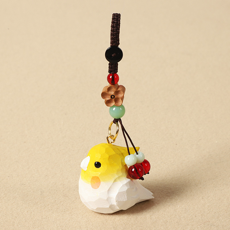 Wood carving white cockatiel-peach wood plum blossom design