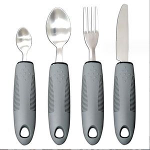 Easy Grip Adaptive Utensils Weighted <strong>Flatware</strong> for Elderly &amp; Handicap. Cutlery Set with Non-Slip Ribbed <strong>Handles</strong> - Product Image 1
