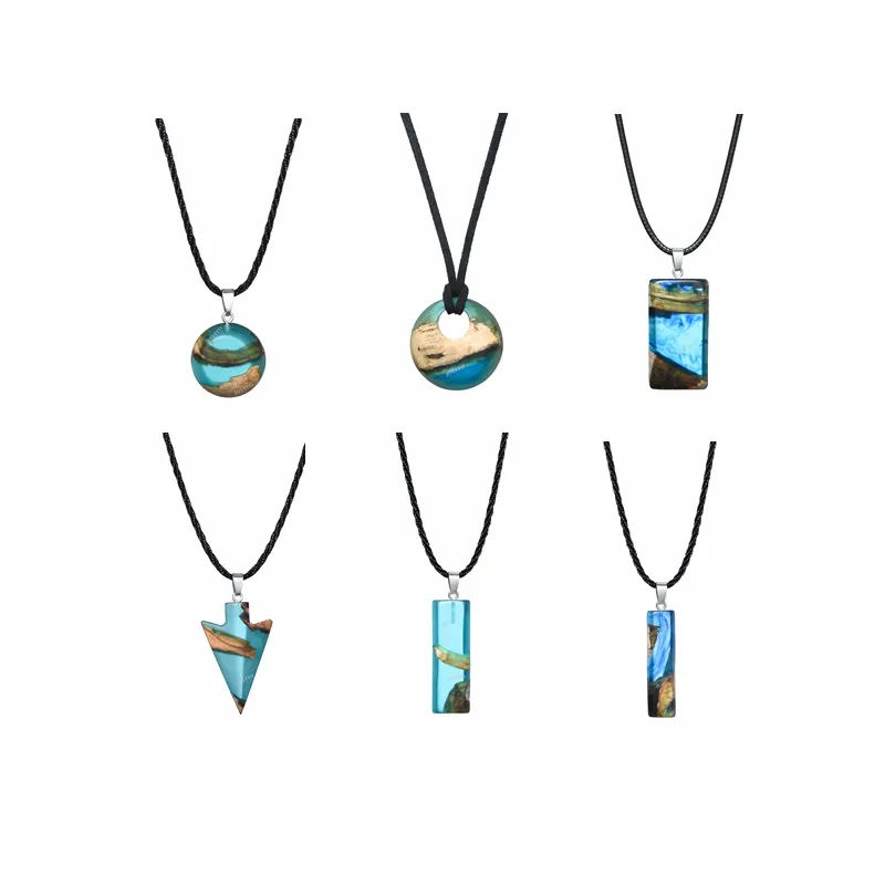 JOYFFO hot selling hand craft crystal glass pendant necklace natural wood resin custom necklace with all shape