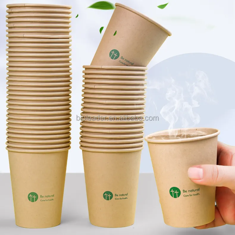 Tasses de café jetables biodégradables, pièces, Double paroi, revêtement PLA, papier à café