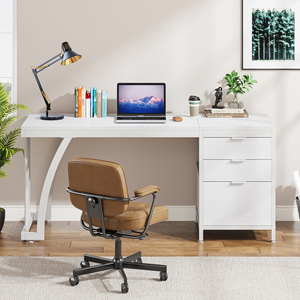Tribesigns White <strong>Computer</strong> Desk with 3 Drawers, Modern PC Desk with File Storage, 59-Inch Writing <strong>Table</strong> Workstation - Product Image 4