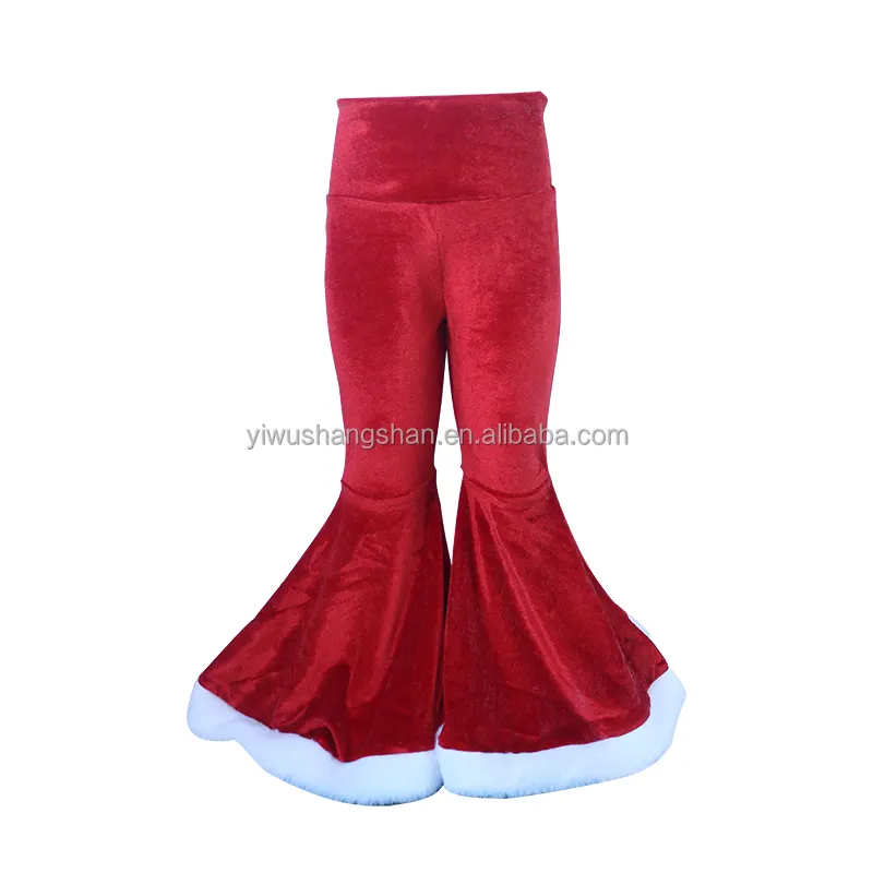 Customize Kids Girls High Waist Big Bell Bottoms Christmas Red Velvet Flared Pants with Fur