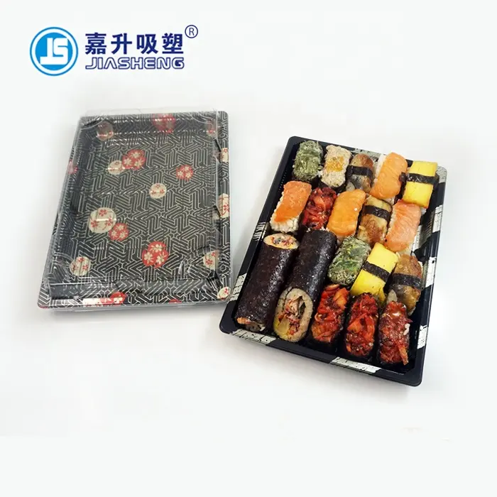 Bandeja de plástico antideslizante con tapa antiniebla, bandeja de Sushi de varios tamaños con diseño decorativo personalizado