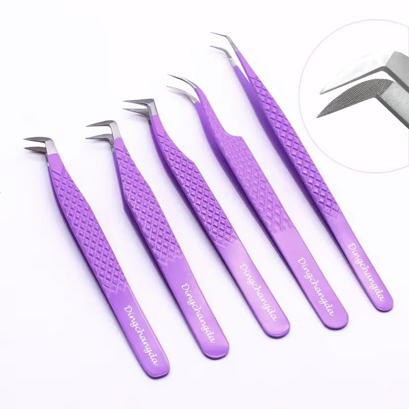 Wholesale price Boot tweezer 90 degree Eyelash extension nano grip 120 degree tweezers volume Fiber Tip tweezers