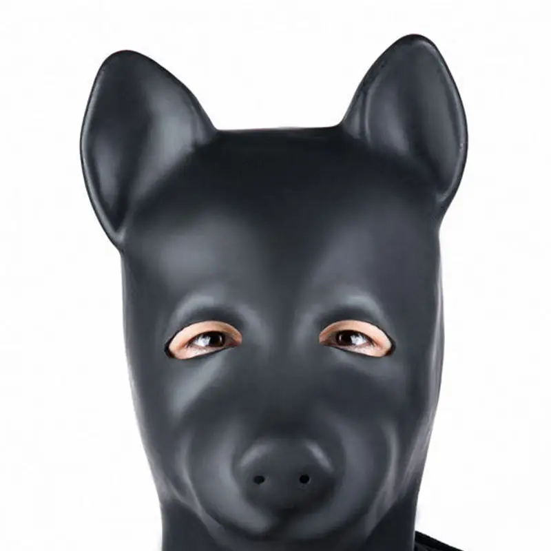 BDSM Latex naturel tête de chien capuche Animal Costume masque pour les yeux de Bondage fétiche esclave jouets sexuels pour jeu adulte