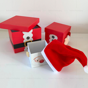 4 disegni scatola di nidificazione regalo di natale Set scatole impilabili stile personaggi di natale con cappello - Product Image 3