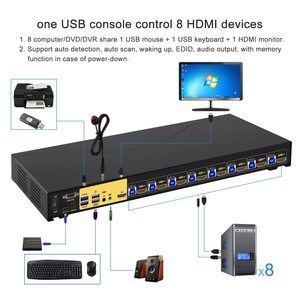 JideTech USB <strong>KVM</strong> <strong>Switch</strong> 8 Port up to 4K@60Hz Resolution with USB 3.0 Hub RS232 <strong>Switch</strong> Support Hotkey Mouse Switching for Linux - Product Image 2
